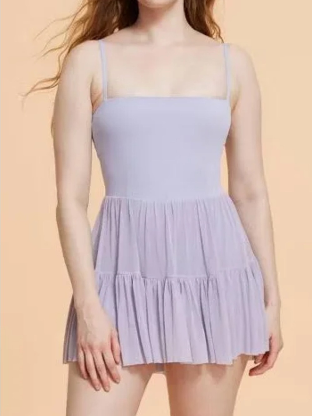 Mini Dress with Tiered Skirt in Light Teal Blue - Picture 2 of 2